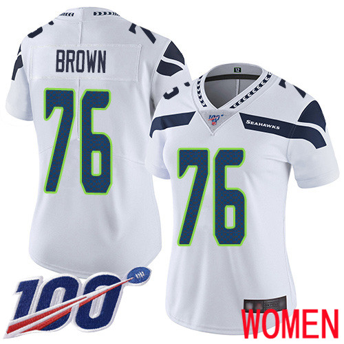 Seattle Seahawks Limited White Women Duane Brown Road Jersey NFL Football 76 100th Season Vapor Untouchable